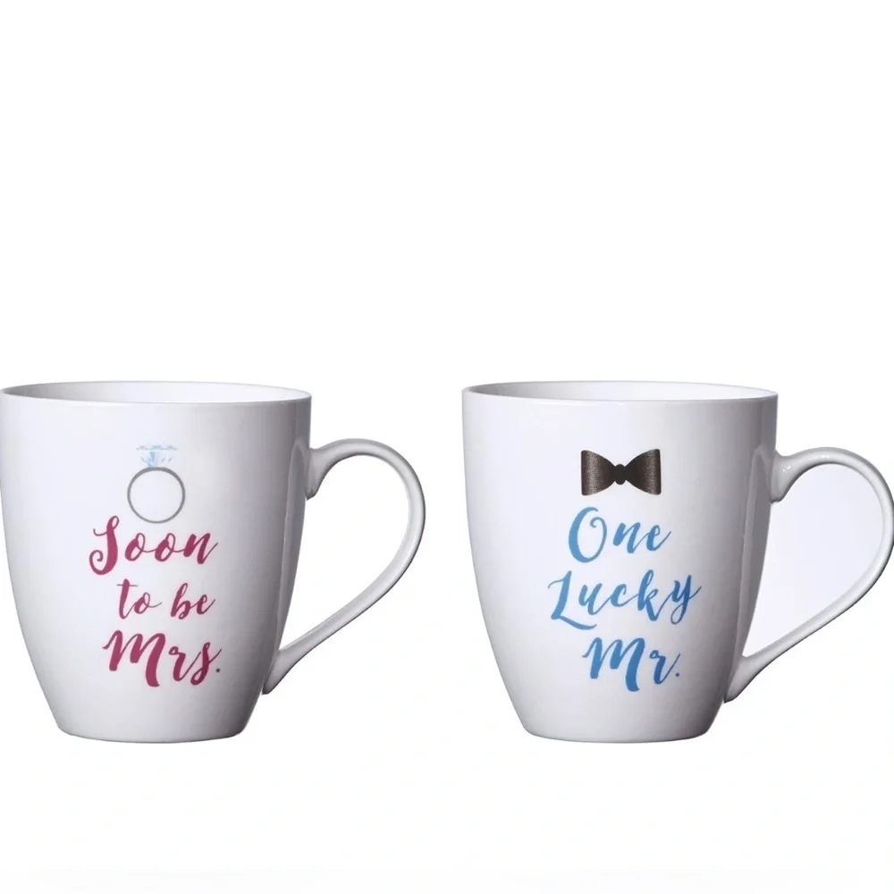 PFALTZGRAFF “SOON TO MRS” & “ONE LUCKY MR” MUG SET WEDDING ENGAGEMENT GIFT